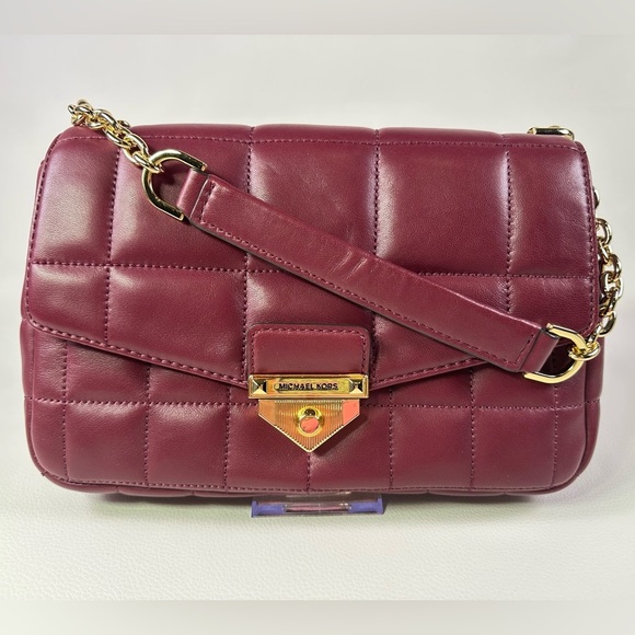 NEW Michael Kors Soho Quilted Burgundy Leather Shoulder Bag w/Gold Chain Strap - Picture 1 of 16